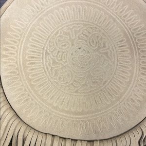 Patricia Nash Light tan, suede, round crossbody bag. Like-new. Asking $55 OBO